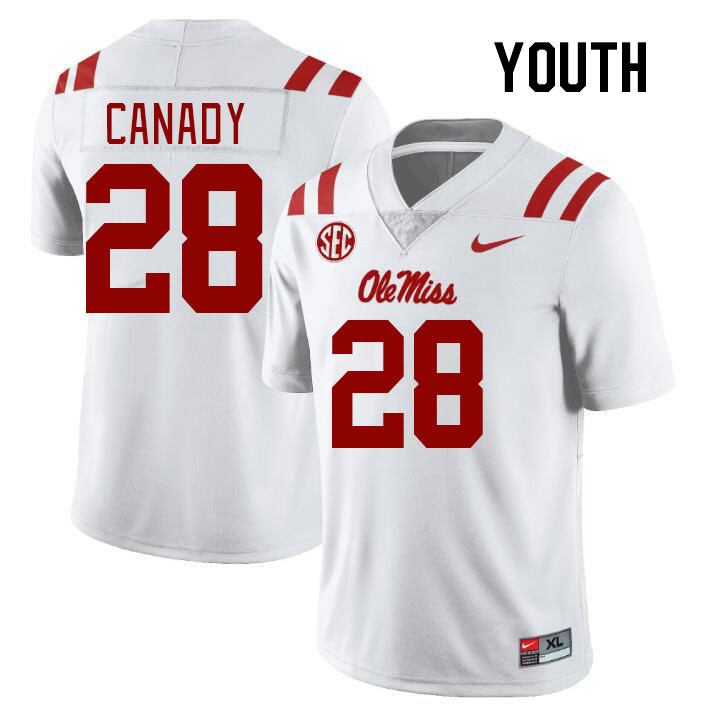 Youth #28 Jadon Canady Ole Miss Rebels College Football Jerseyes Stitched Sale-White